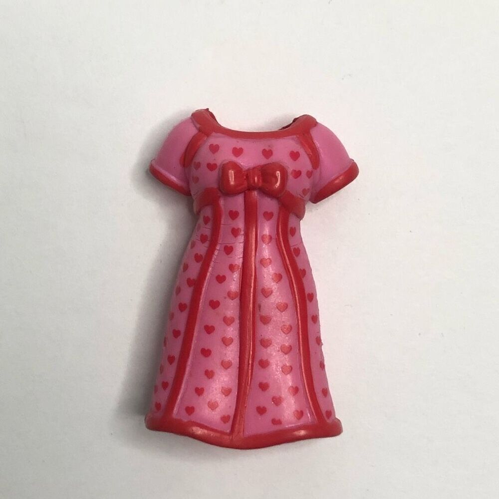 polly pocket red and pink hearts bow dress rubber 1.5 inches accessories